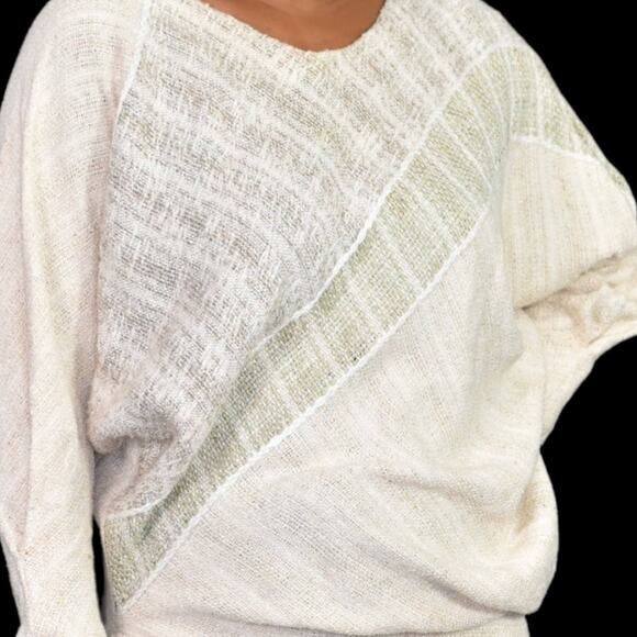Vintage Nikos HandWoven Top Beige Tan Fiber Arts Asymmetrical Sweater Size Small - Picture 4 of 12